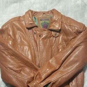 MIDWAY, sz M Genuine Leather Jacket. EUC, Zippers & Snaps W/pockets #2601